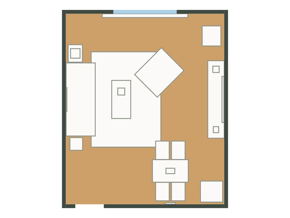Mặt bằng phòng khách hiện đại ấm