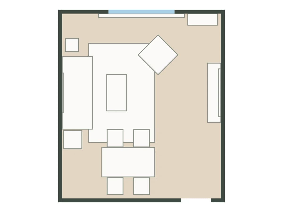 Mặt bằng phòng khách mẫu 4,8 × 5,6 m